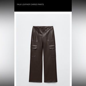 Brown Zara Faux Leather Cargo Pants